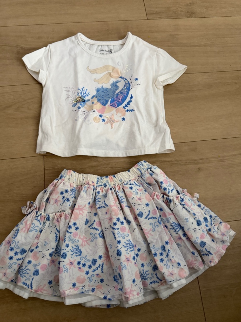 Cynthia Rowley White Top and Floral Skirt Set - Blue & Pink